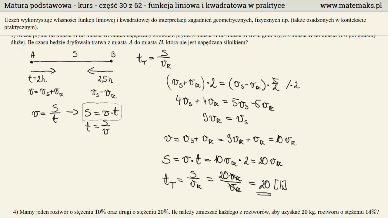 Matura podstawowa - funkcja liniowa i kwadratowa w praktyce - kurs