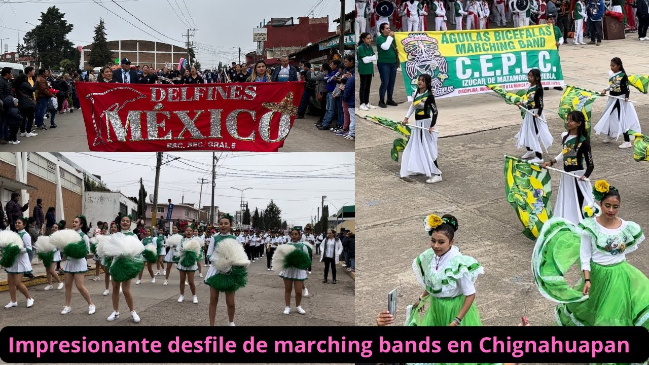Impresionante desfile de marching bands en Chignahuapan
