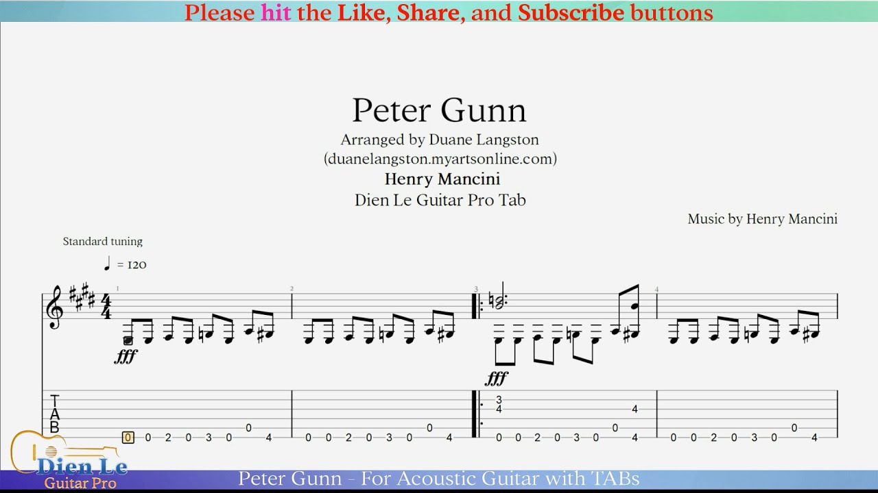 Peter Gunn - For Acoustic Guitar with TABs