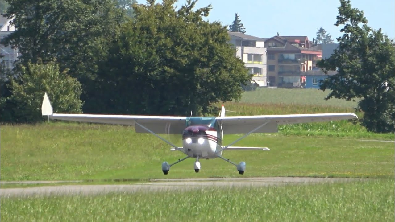 close landings - Pilatus PC-6 Turbo Porter (HB-FKC) and Cessna 182R (HB-CHS) at Triengen Airfield