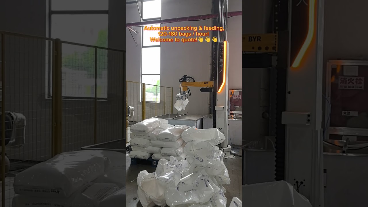 Automatic unpacking & feeding #palletizer #unpacking #plastic #robot #factory