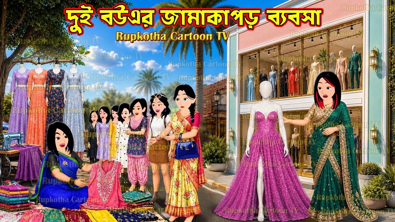 দুই বউএর জামাকাপড় ব্যবসা Dui Bouer JamaKapor Business | Cartoon Bangla Cartoon | Rupkotha Cartoon TV