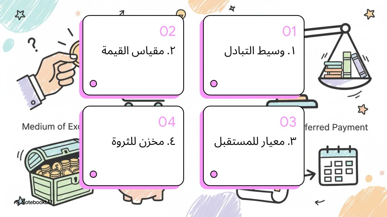 لو كنت فاكر الفلوس وسيلة تبادل بس.. اكتشف وظائفها الأربعة شرح مبسط للباب الثاني