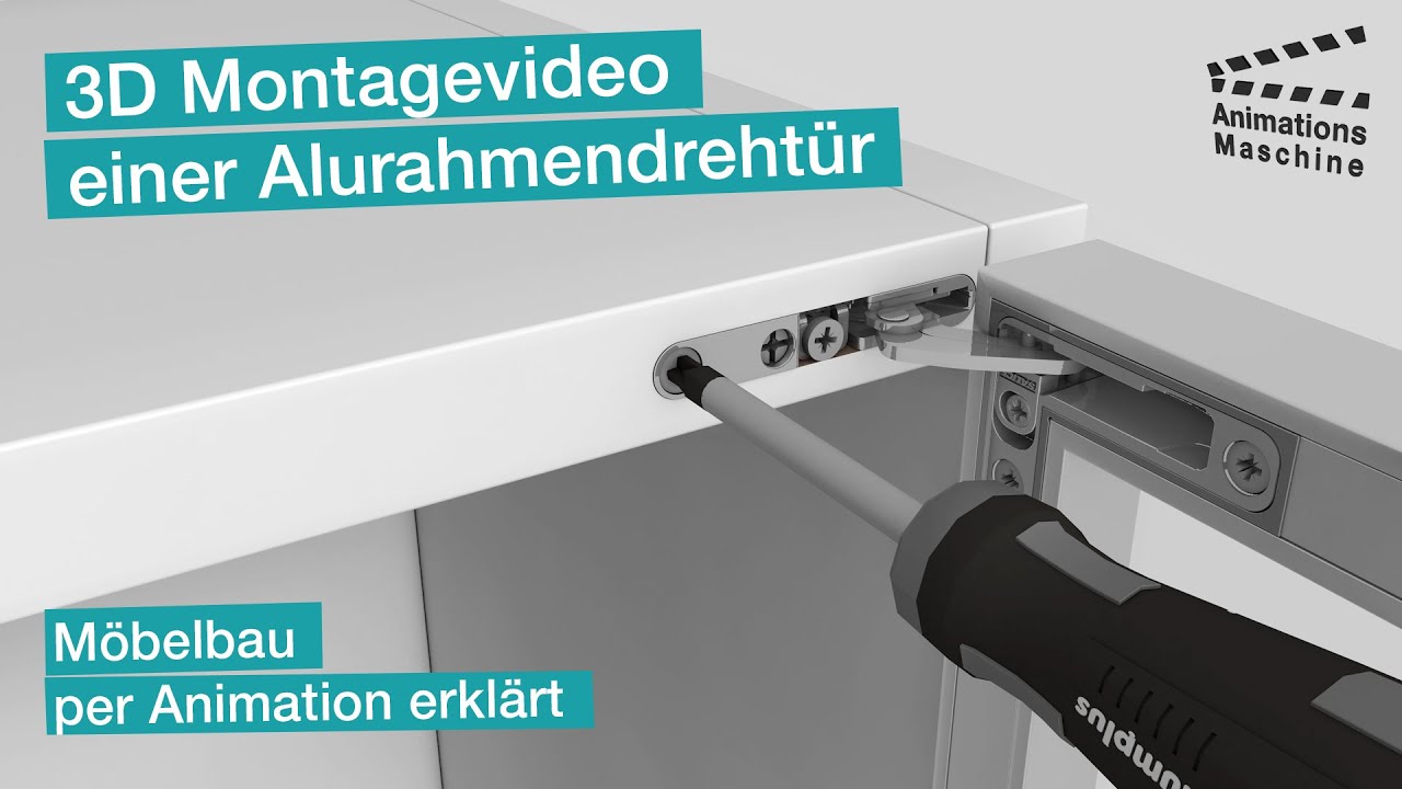 3D Montagevideo einer Alurahmendrehtür