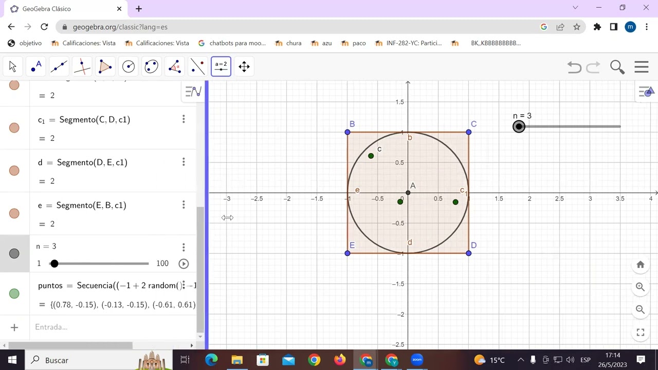 Calculo del numero Pi por simulación de Monte Carlo en Geogebra