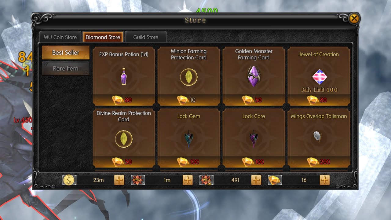 MU IMMORTAL GUÍA TIENDA DE DIAMANTES 