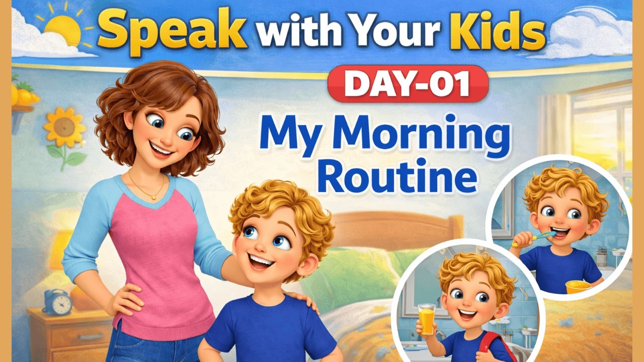 Speak English with Your Kids | Day-01 Morning Routine | Easy English Sentences for Kids