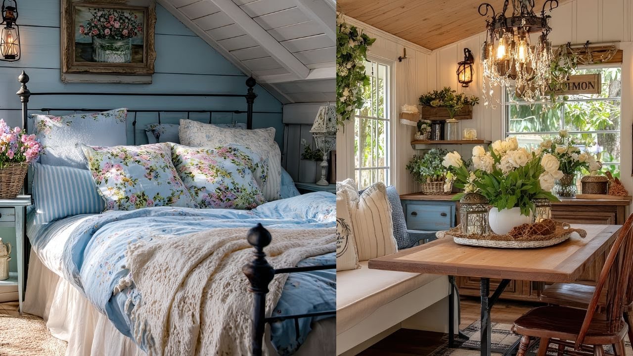 Charming Blue and Ivory Cottage Tour | Romantic Shabby Chic with Antique Farmhouse Touches