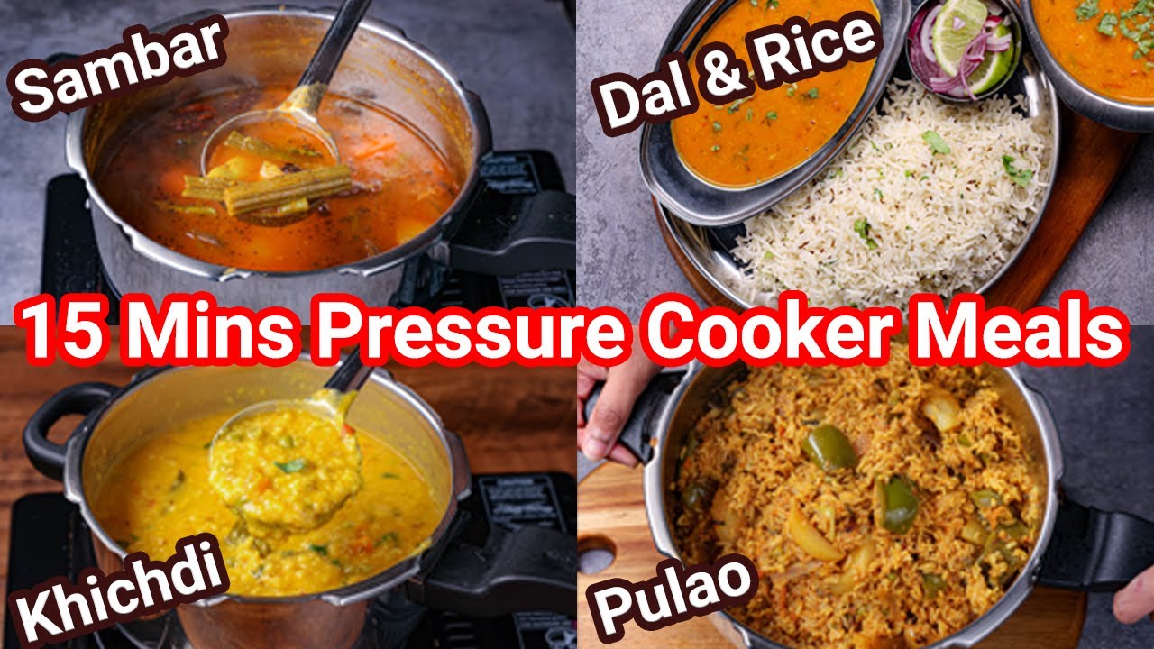 15 Mins Pressure Cooker Meals for Whole Family - Pulao, Khichdi, Dal & Sambar | Cooker Lunch Recipes