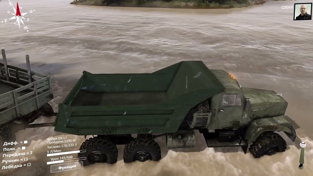 Spintires Краз 255 Карта Широкая река 4 очка