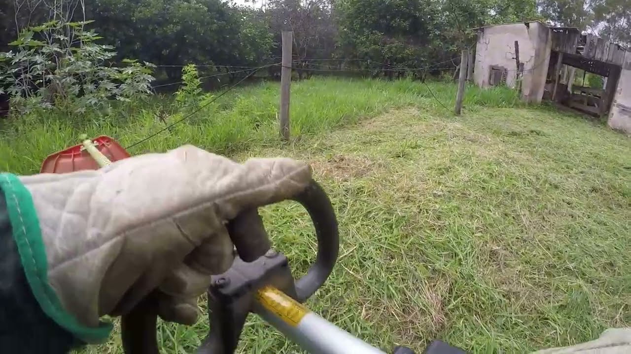 POV - Limpando Pasto com Roçadeira | Som Ambiente em Dia de Chuva