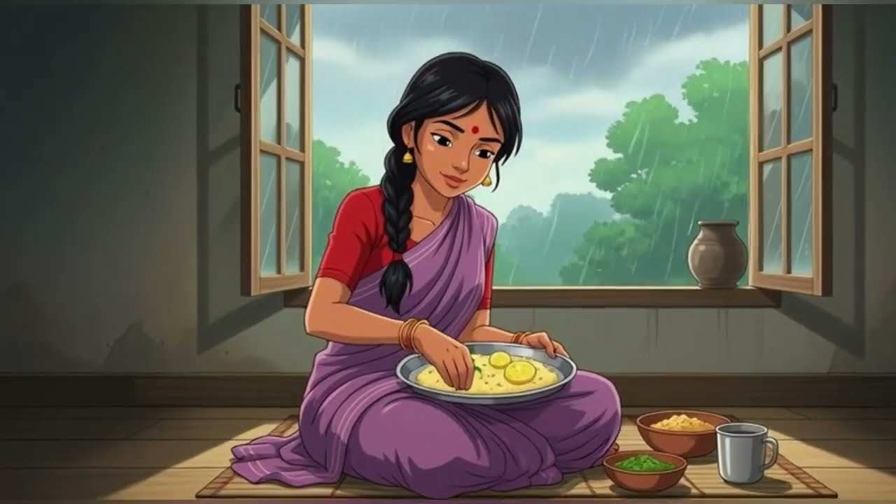 Morning to night with rain Indian village girl life ASMR l studio Ghibli style  @Rafiyaghibliverse 