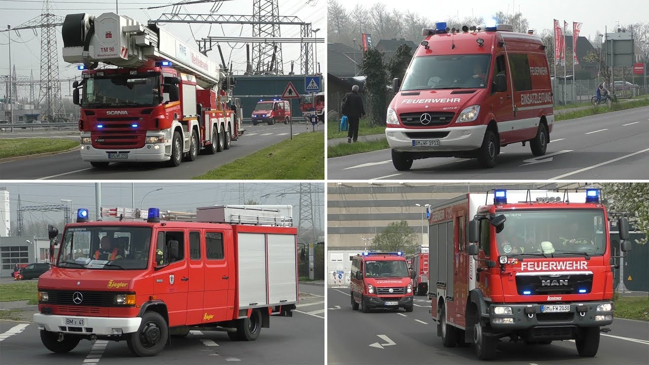 Großübung Kraftwerk Niederaußem - Einsatzfahrten Werkfeuerwehr RWE und FF Bergheim