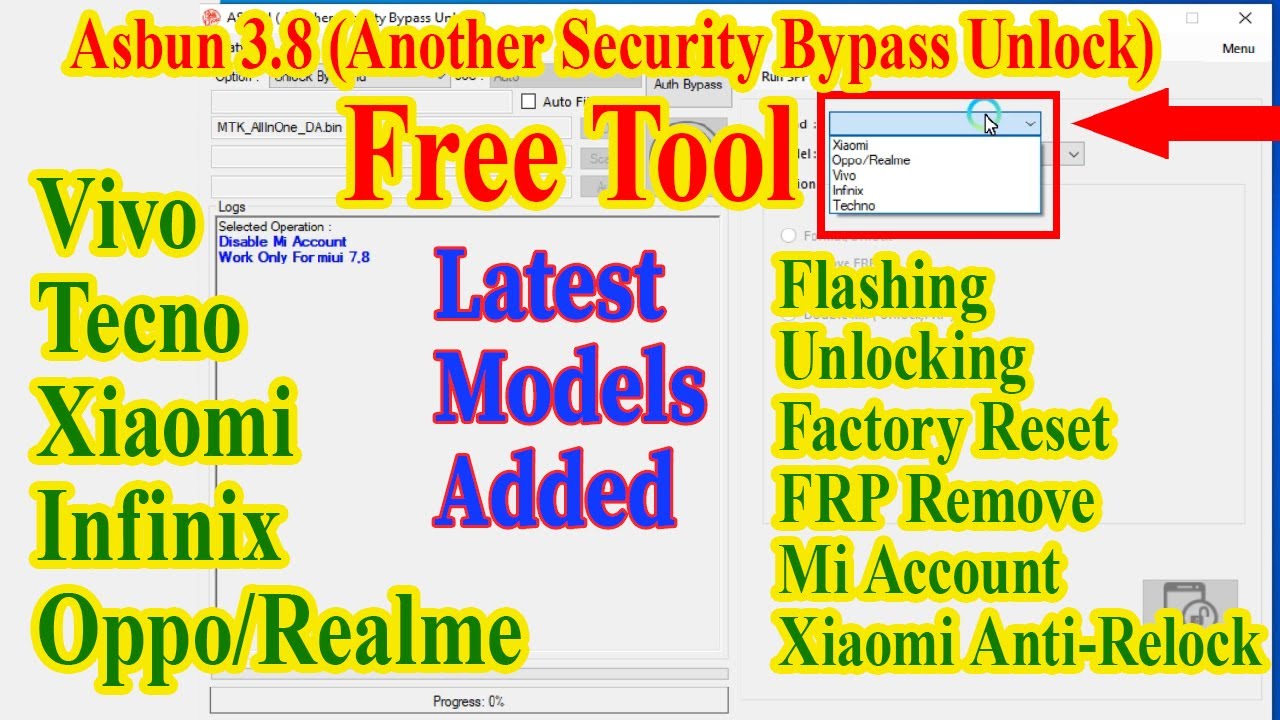 Free Asbun Tool Latest 3.8 | Free Xiaomi Vivo Infinix Tecno Oppo/Realme | Pattern Unlock Frp Remove