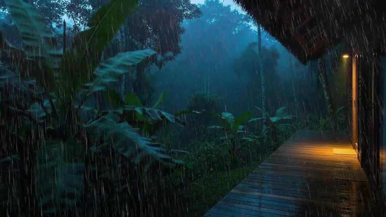 Sleep Faster with Gentle Rainfall and Soft Thunder at Forest Cabin Terrace 🌧️