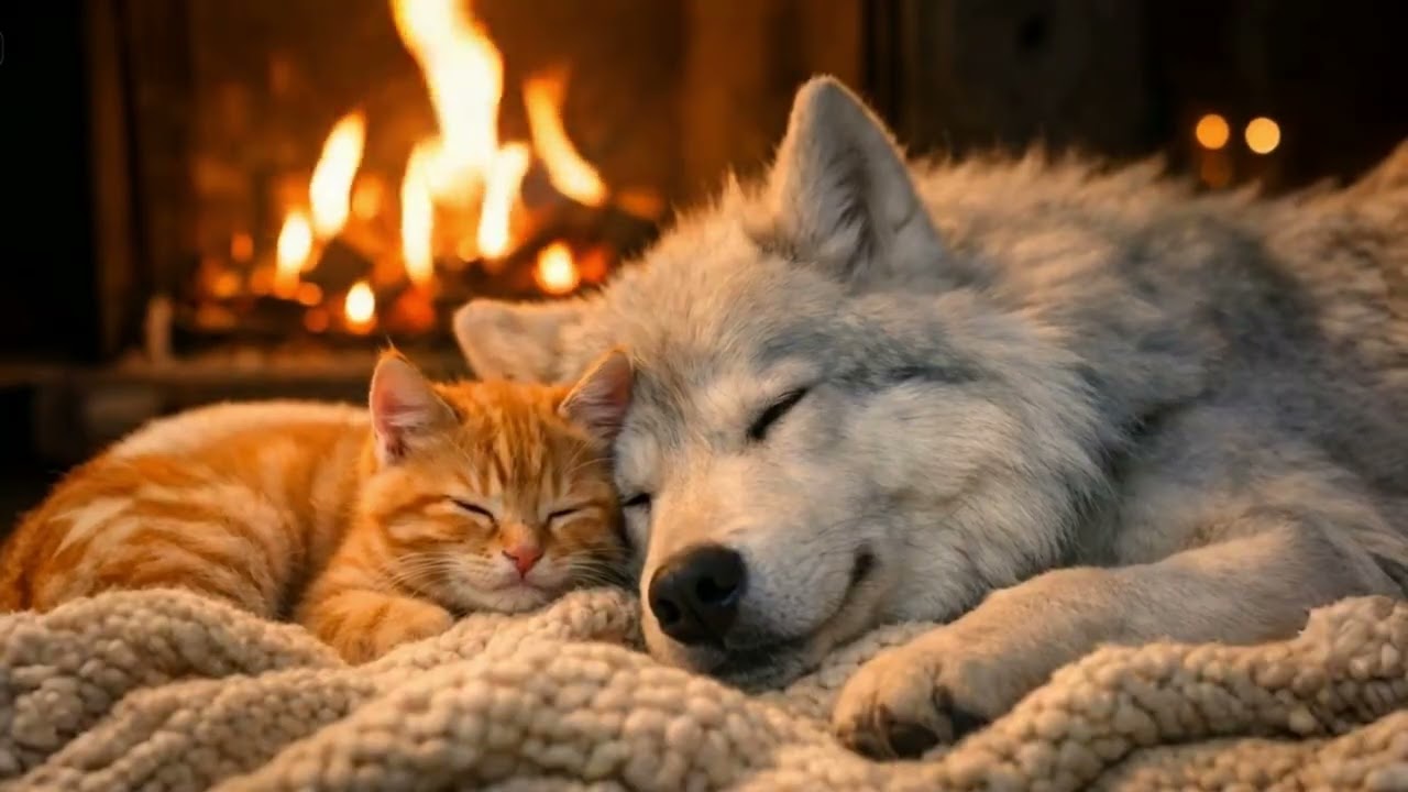 The Sound of a Cat Purring and a Crackling Fireplace for Relaxing, Deep Sleep and No Insomnia #asmr