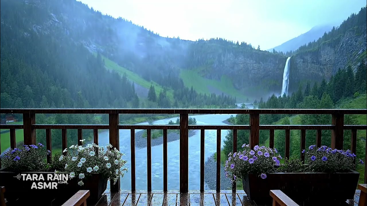 Rainy Mountain Waterfall Ambience 🌧️ Relaxing Rain Sounds for Sleep, Study & Stress Relief (4K ASMR)