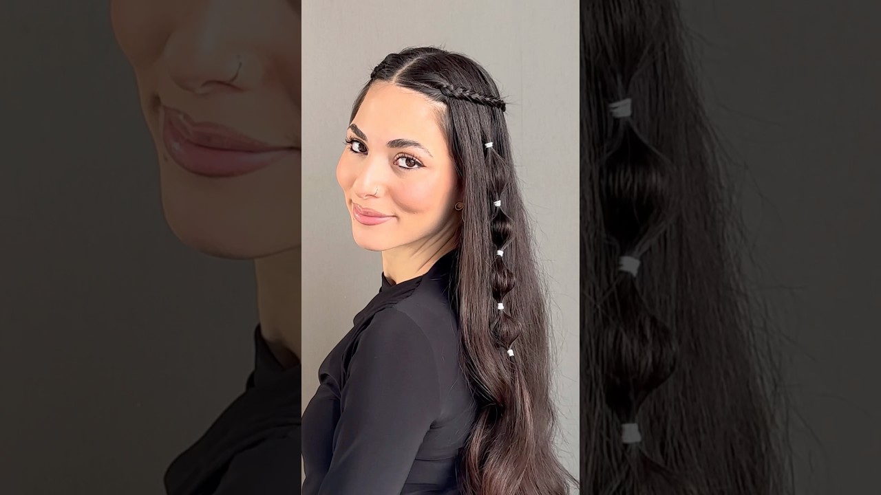Cute and easy hairstyles for long hair 🖤✨ #hairtutorial #hair #hairstyle #youtubeshorts