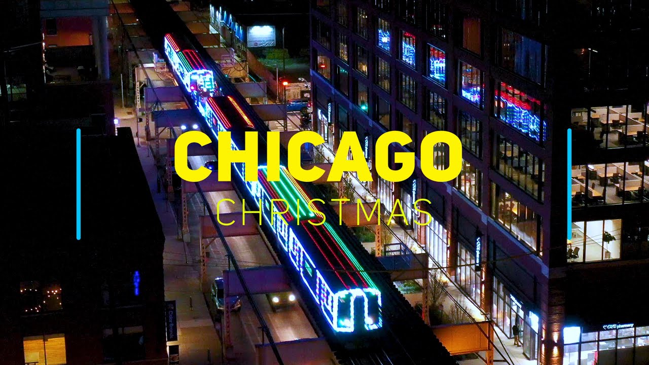 Chicago Christmas - Holiday Train, Zoolights, Christmas Tree at night | 4K drone footage