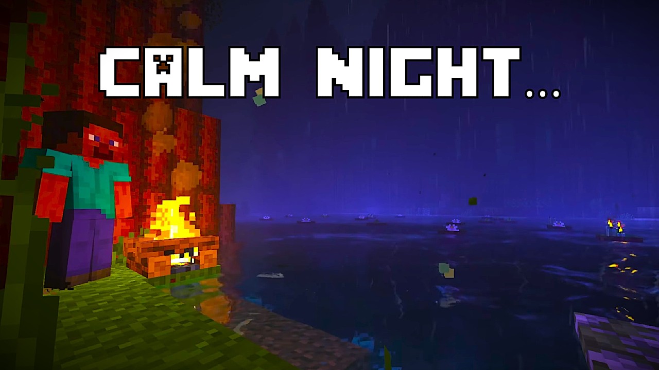 Calm Night... (Minecraft Soft Piano Music w/ Rain Ambience For Sleeping)