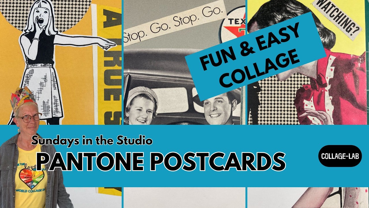 Sundays in the Studio - PANTONE Postcard Collages - fun and easy #collageart #pantone