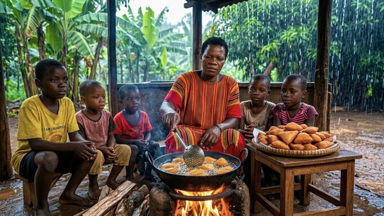 Rainy Day In Our African Village | Mother Braves The Rain To Cook For Her Family