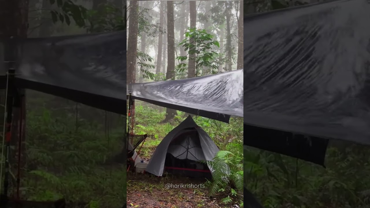 CAMPING IN HEAVY RAIN #shorts