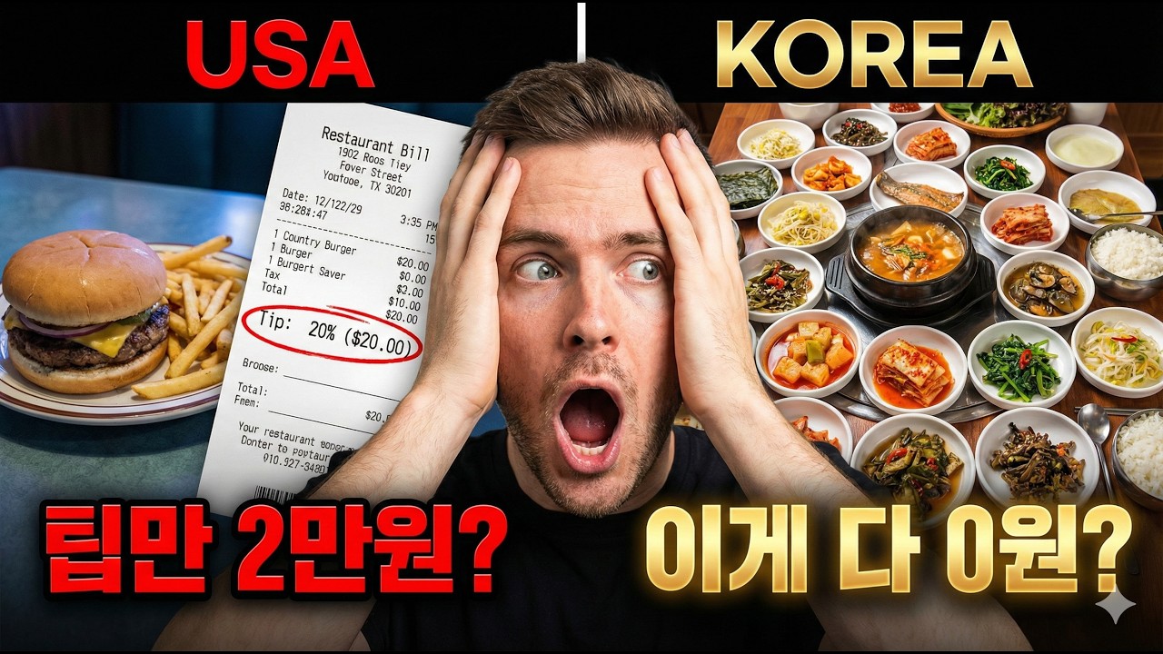 미국은 팁만 20%인데 한국은 무한 리필? 전 세계가 경악한 K-푸드 시스템의 실체#무한리필 #팁문화 #미국물가 #한국물류 #반찬데이터 #K푸드실체