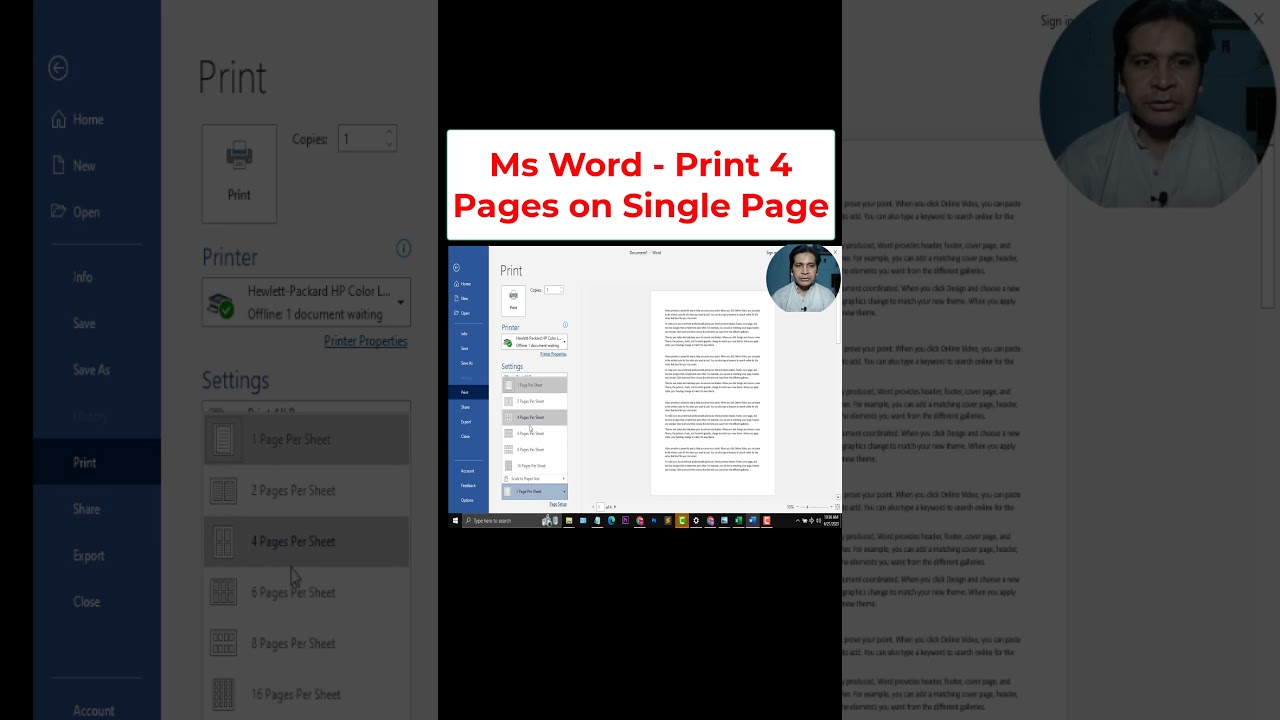 Ms Word Print 4 Pages on Single Page #shorts #youtubeshorts #ytshorts