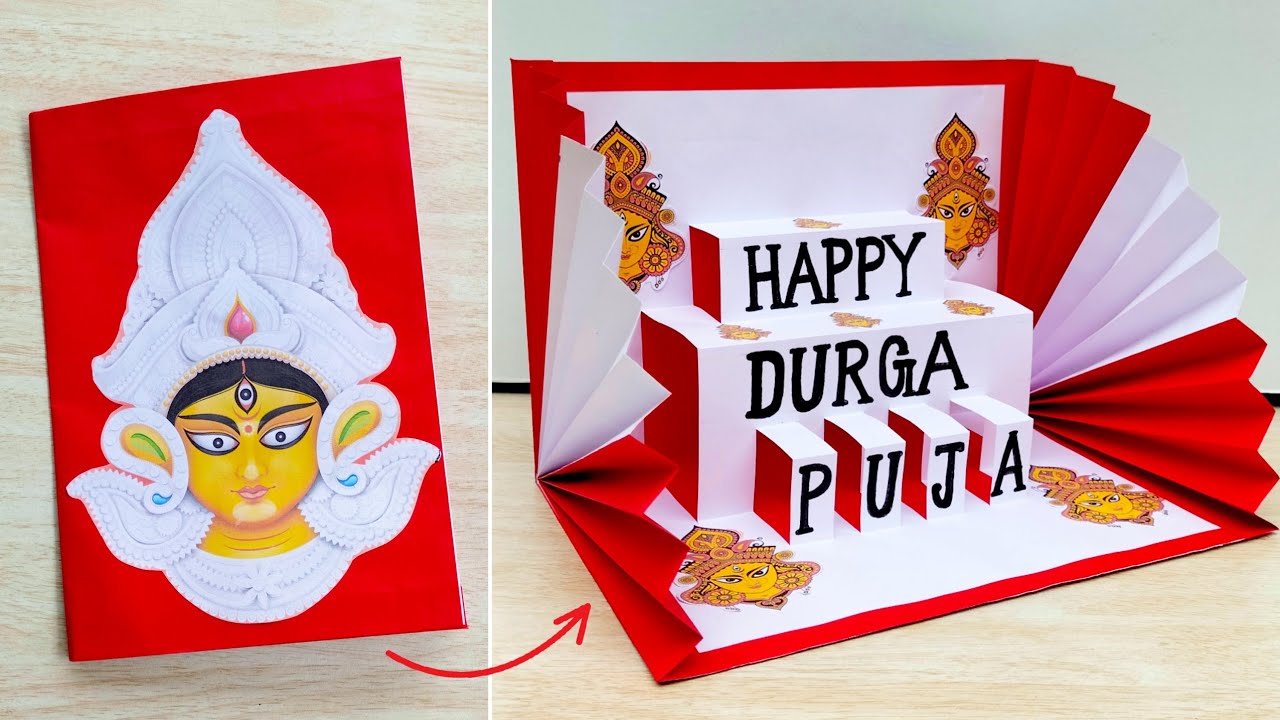 DIY - Durga Puja card || Handmade Durga Puja pop-up card making ideas || Navratri Greeting card