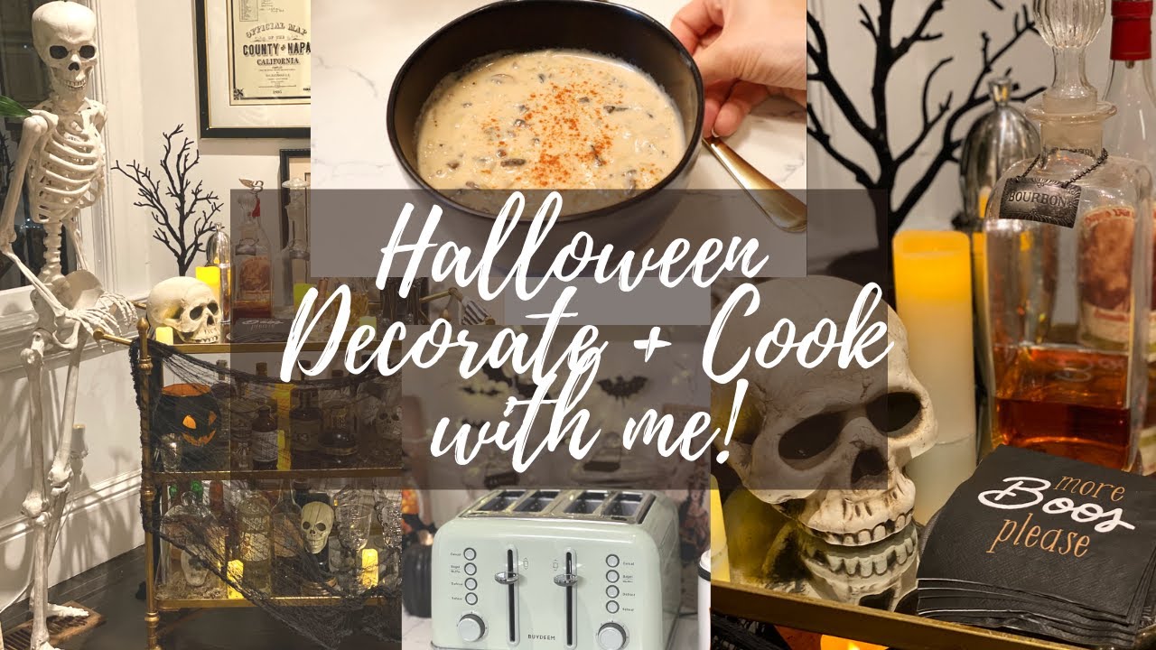 HALLOWEEEN BAR CART DECORATE WITH ME // COOK WITH ME FALL MUSHROOM SOUP // ANNOUNCEMENT IS COMING!!