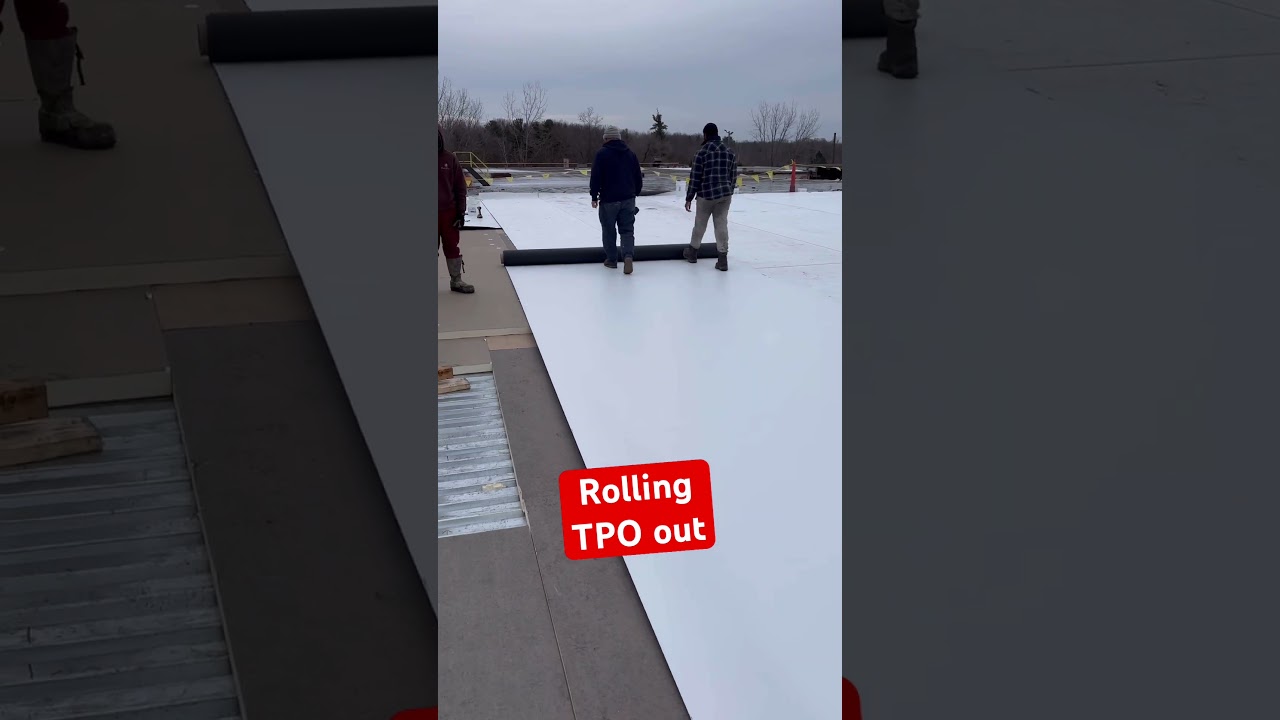 Rolling TPO out on this flat roof. 16000 sq ft #roof #roofing #tpo #flatroof #commercialroof #roofer