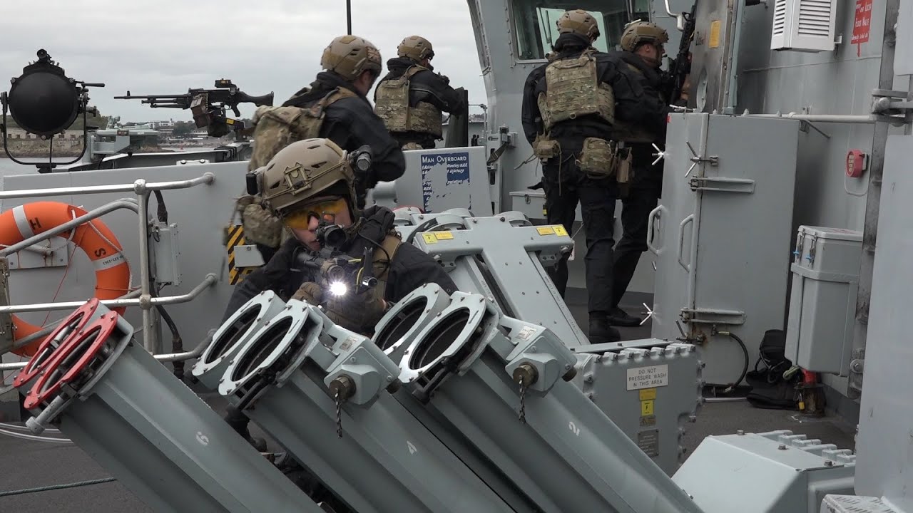 Royal Marine's defence drill on board HMS Montrose