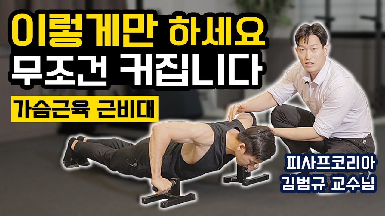 바디빌딩 아카데미 교수님이 알려주는 '대흉근 성장 극대화' 팔굽혀펴기 자세 + 훈련루틴 with 푸쉬업바 (피사프코리아 김범규 교수님)