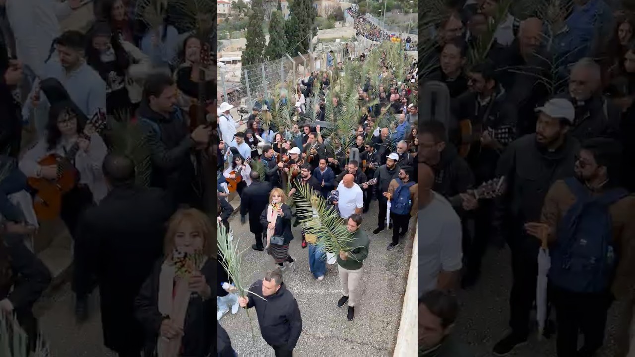 Palm Sunday procession on the Mount of Olives in Jerusalem. Israel 2025