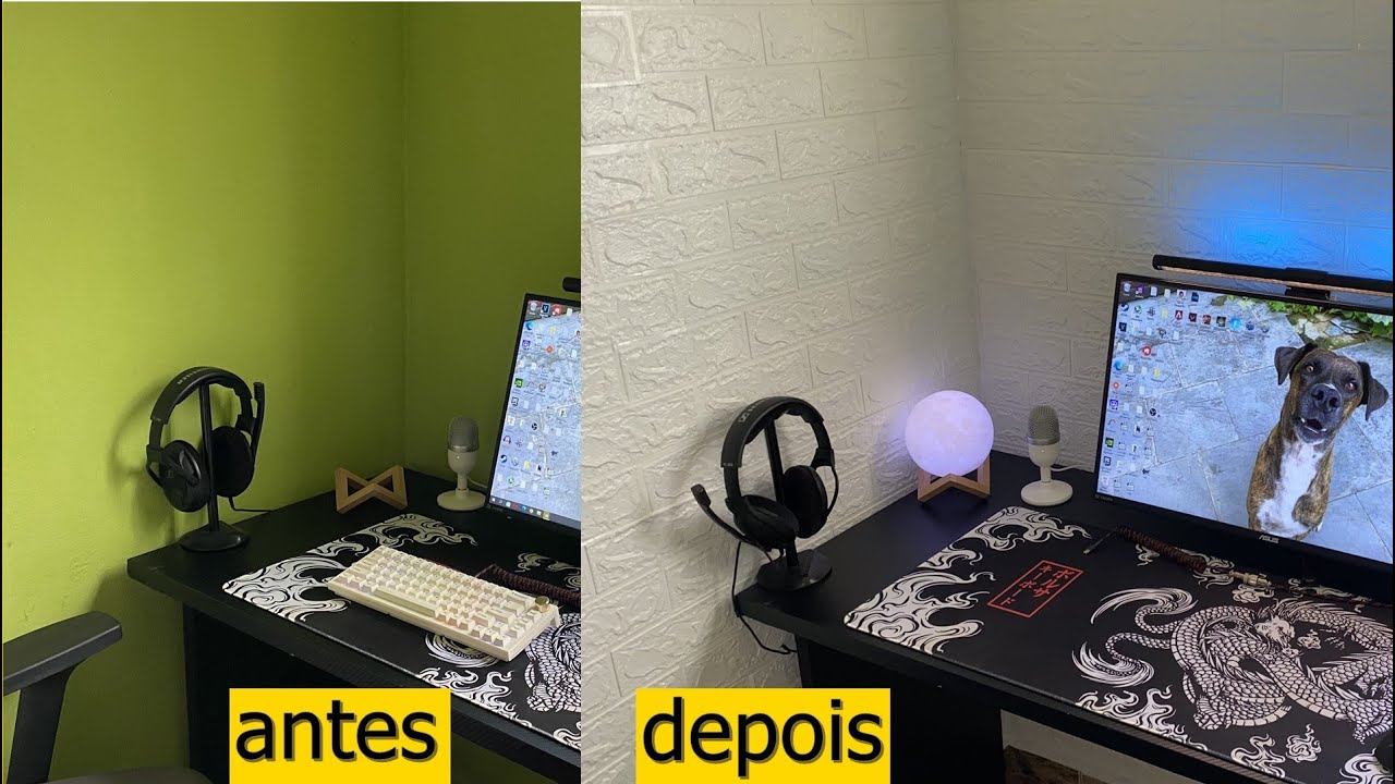 Trocando a Parede do meu Setup - Painel 3d Adesivo Tijolo Branco