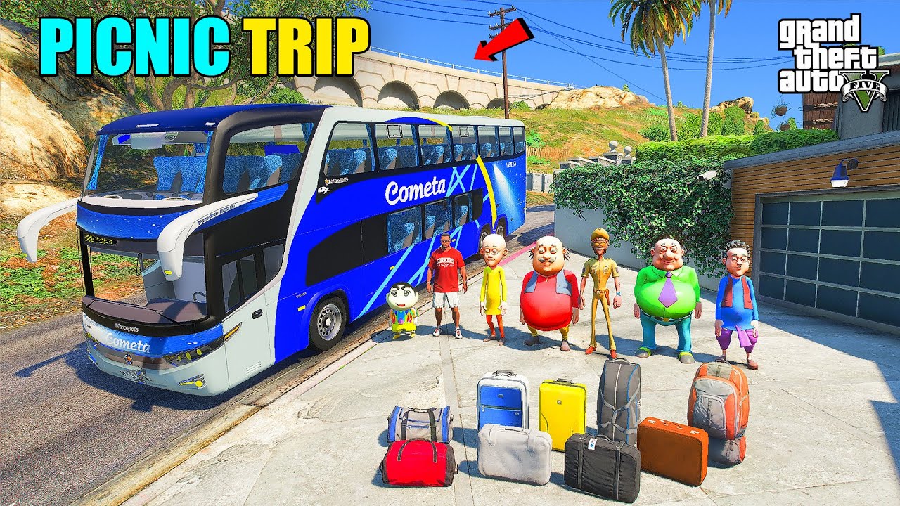 Franklin & Shinchan With His Friends Plane A Road Trip With Luxury BUS  IN GTA 5