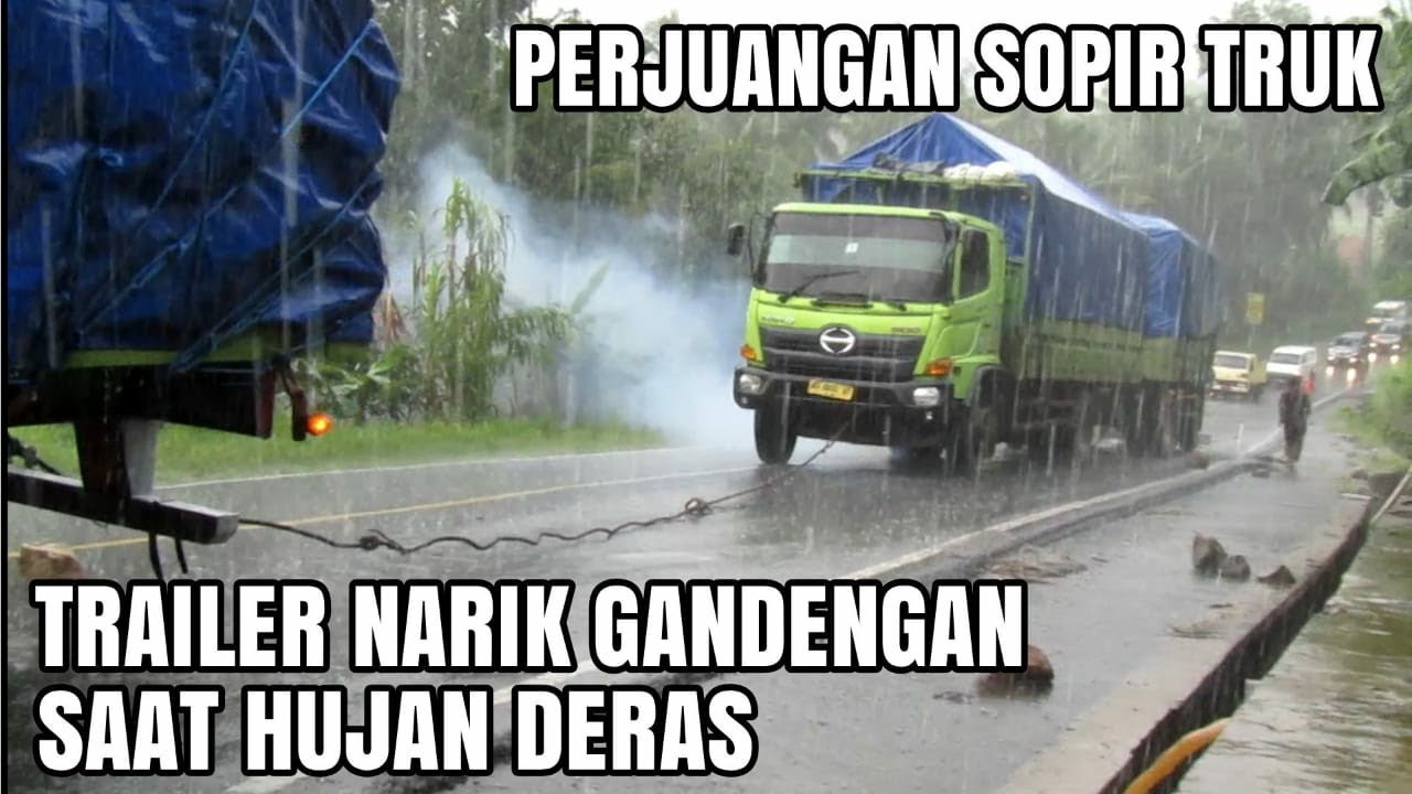 PART 2 Penuh Perjuangan, Truk Trailer Narik Truk Gandengan Saat Hujan Deras Ditanjakan Cibeka Ciamis
