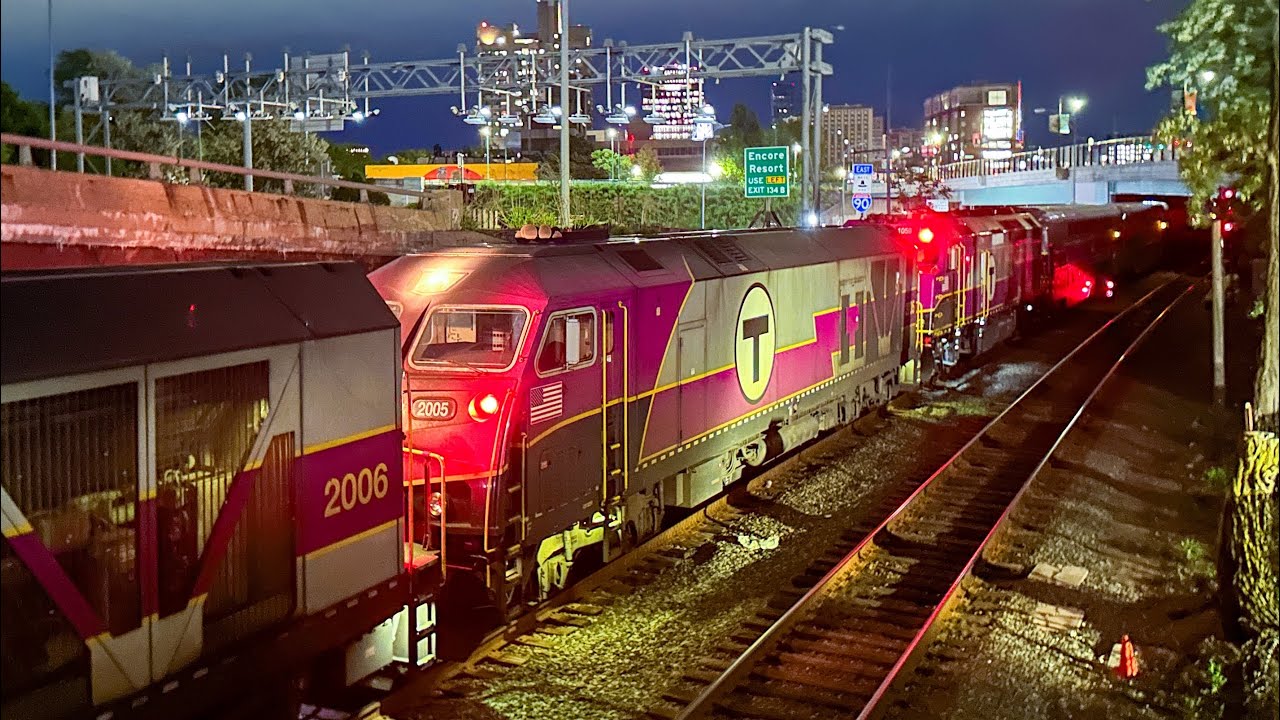 Extra Long MBTA Commuter Rail Equipment Move - Late Night Trains in Boston and Cambridge, MA