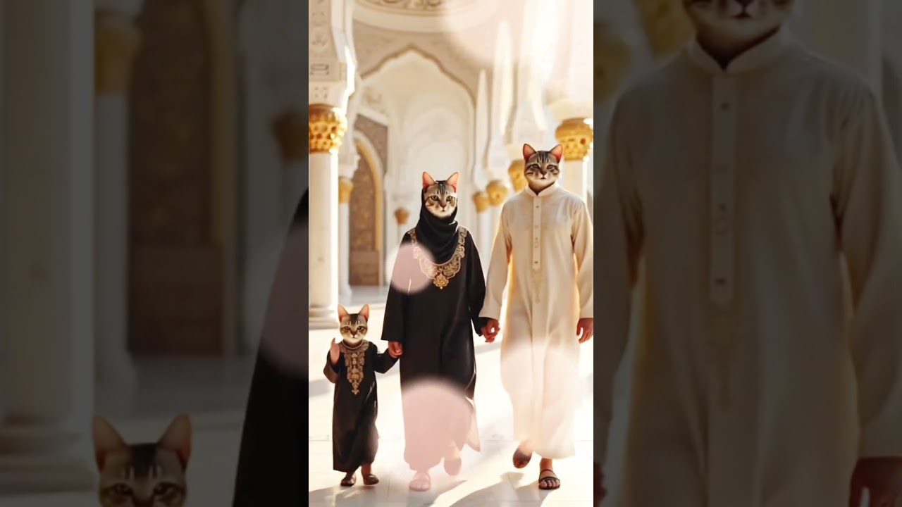 Cat Family in Islamic Style 🕌❤️🤲#islamic #aiislamicshorts #entertainment