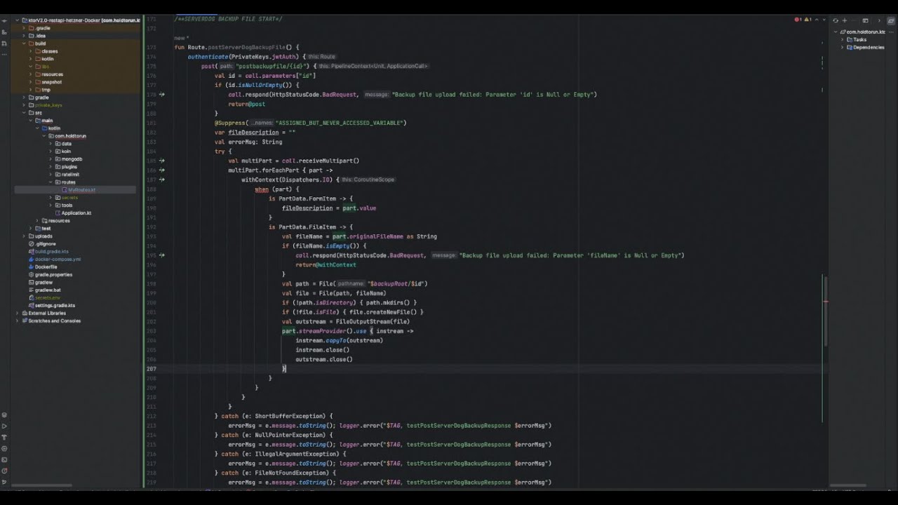 Ktor how to Post, Get & Delete files and deploy Docker container in to the server.