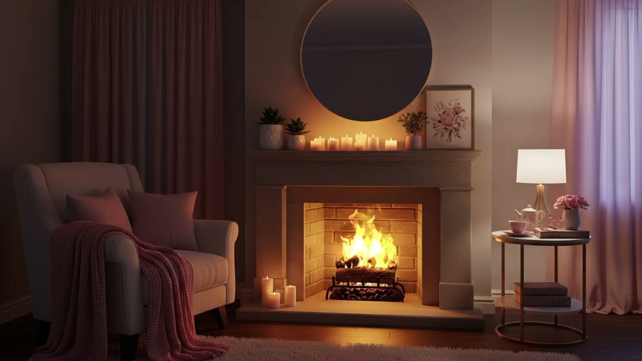 Warm Autumn Room with beautiful jazz piano music and cracking fire for work, study🍂🍂