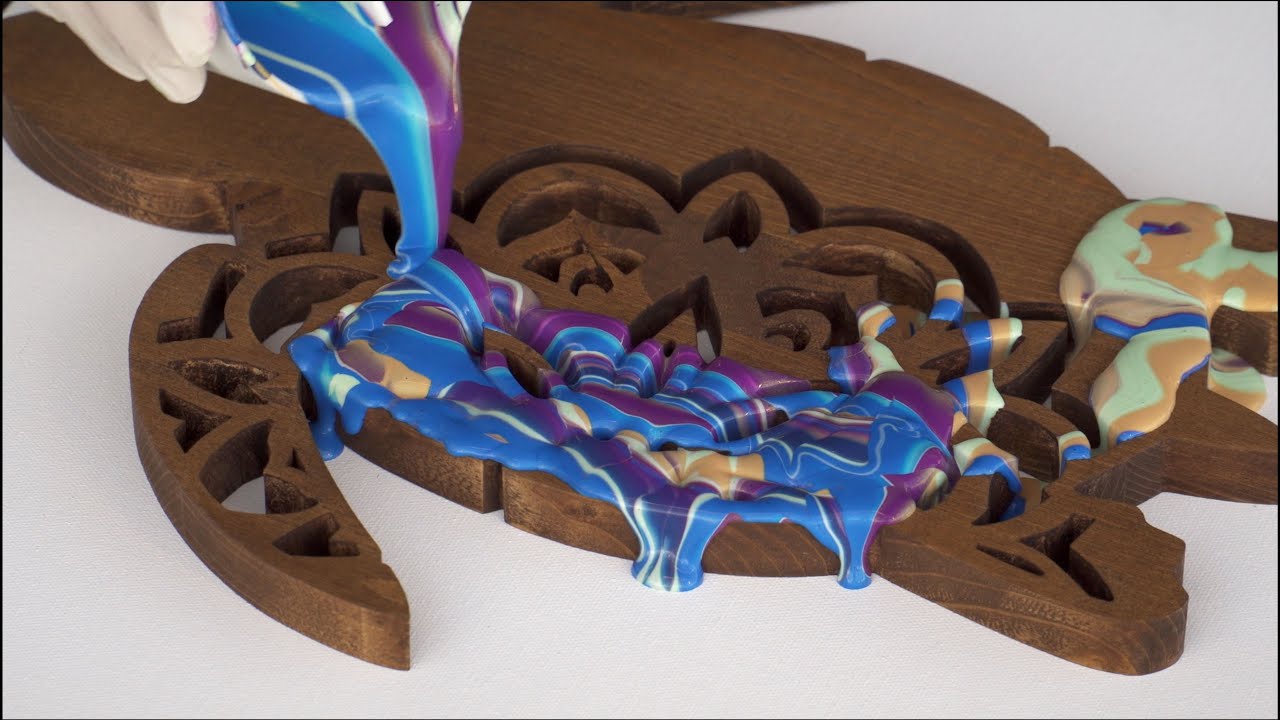 Turtle Mandala Ribbon Pour!🐢 Amazing SplitCup Acrylic Pouring on Wood Mandala! SuperFun & Relaxing!