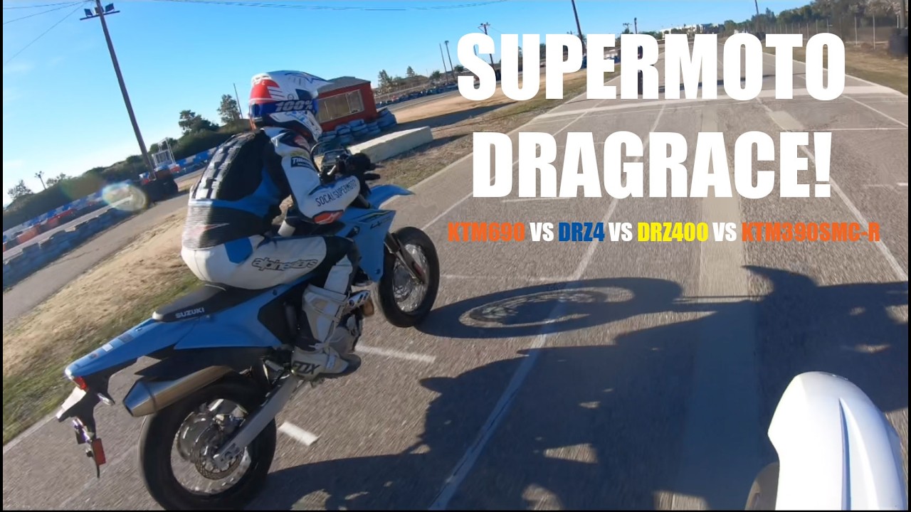 Гонка на супермото! DRZ4 против KTM690 против DRZ400sm против KTM390smc-r