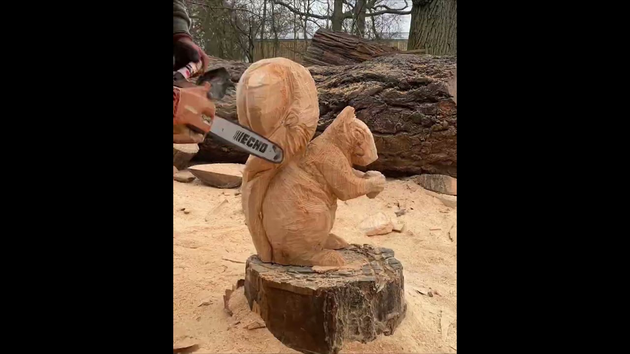 Here is a Squirrel I carved! Let me know what you think #wood #diy #woodcarving #art