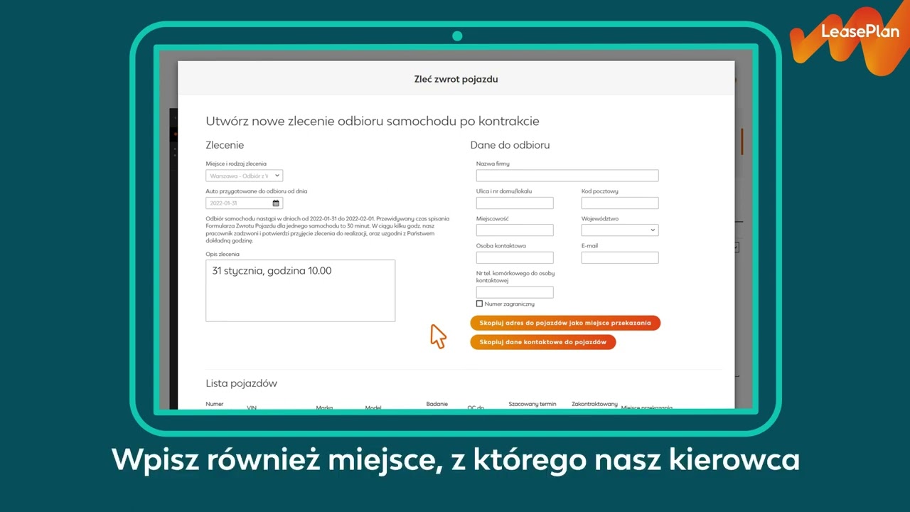 LeasePlan - Zgłoś zwrot samochodu w Portalu Klienta