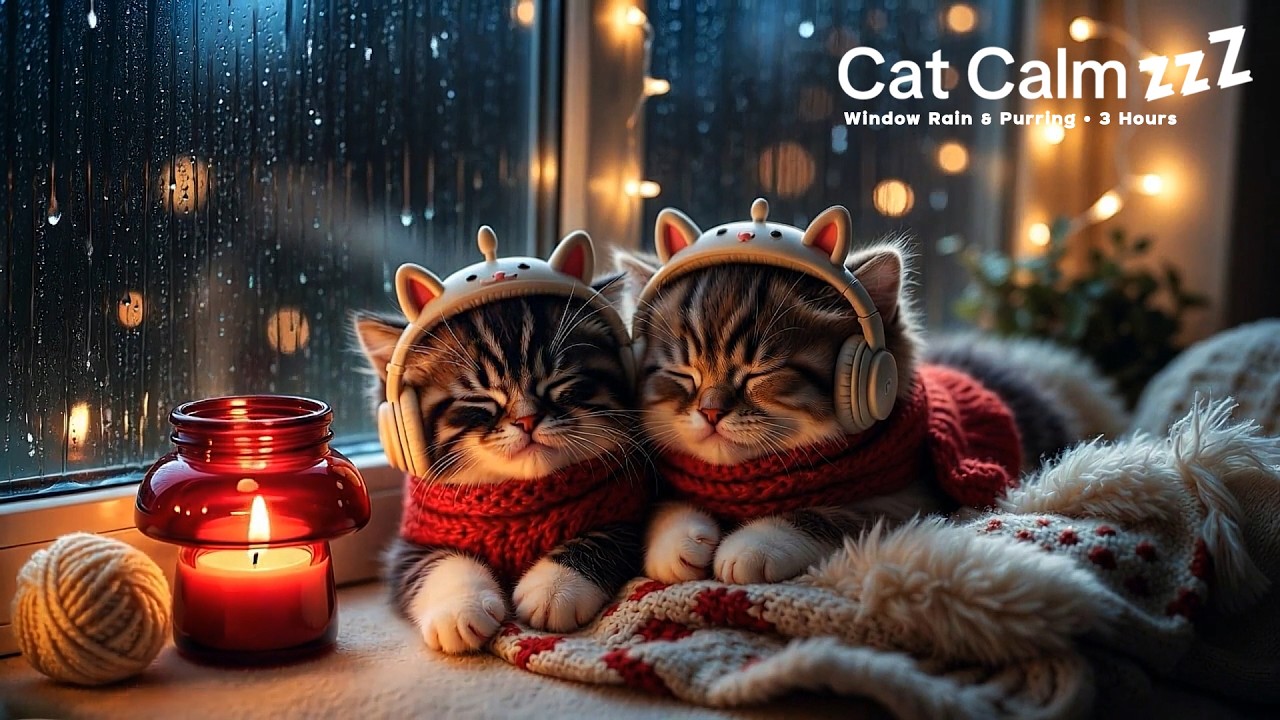 Cozy Rainy Night with Purring Kittens 🐱🌧️ Rain Sounds for Deep Sleep & Stress Relief