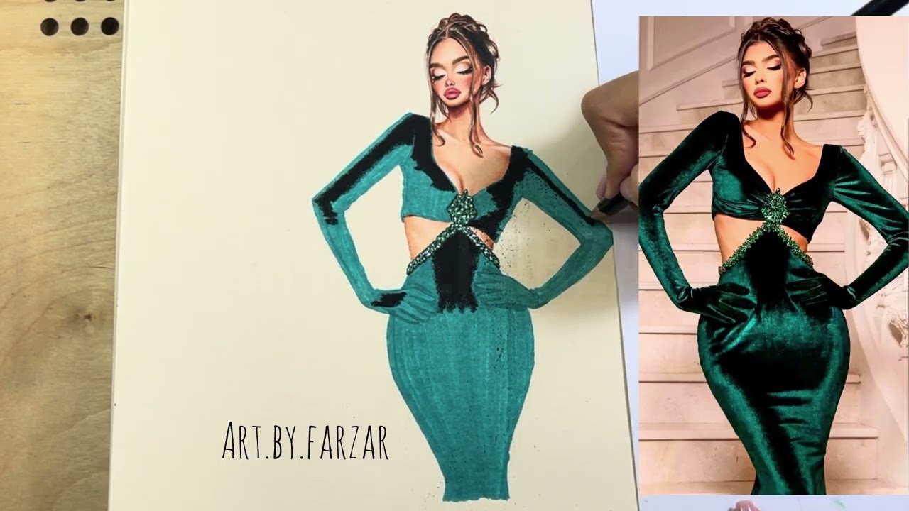 design velvet dress just with 2 materials فقط با دو متريال پيراهن مخمل بكش