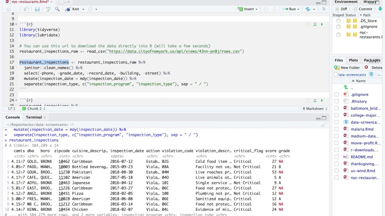 Tidy Tuesday screencast: analyzing NYC restaurant inspections with R