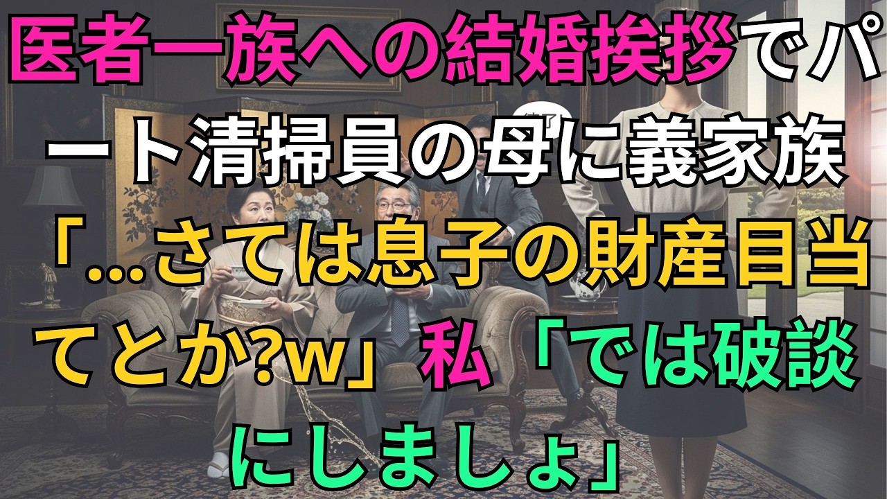 【子猫する話】医者一族への結婚の挨拶で義家族「お母様は中卒でパートの清掃員？…さては息子の財産目当てとか？w」→私「では破談にしましょ」彼「違うんだっ！待って！」義両親「えっ？」【修羅場】